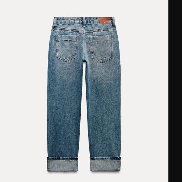 NWT ZARA STRAIGHT LEG TURNED-UP HEM Z1975 JEANS WITH A HIGH WAIST - Picture 3 of 7